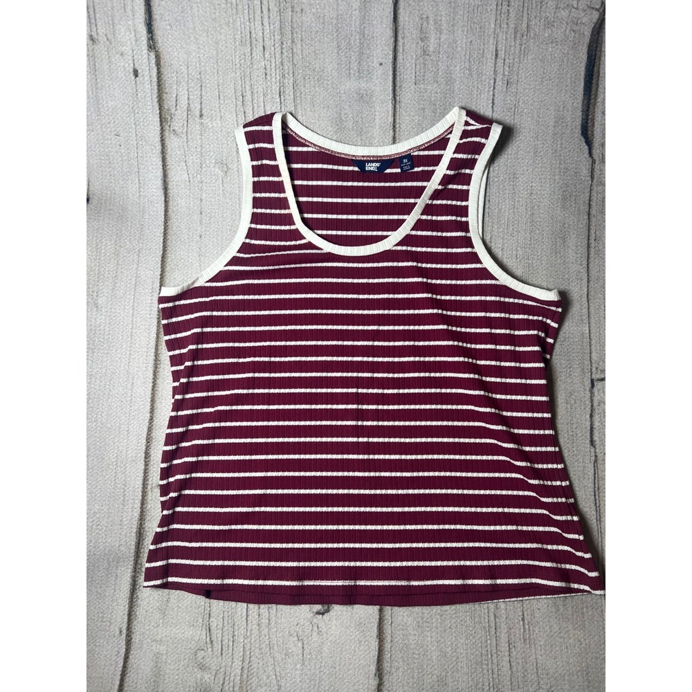 Lands' End Striped Tank Top Womens‎ 3X Burgundy Ribbed Casual Minimalist